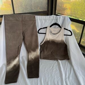 Athleta Brown and Cream Tank Top and leggings set.